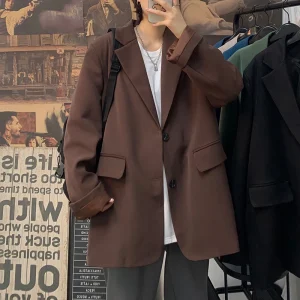 Korean Style Blazer Men Fashion Solid Color Business Casual Suit Jacket Men Streetwear Loose Dress Jackets Mens Formal Blazer