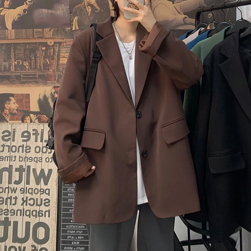 Korean Style Blazer Men Fashion Solid Color Business Casual Suit Jacket Men Streetwear Loose Dress Jackets Mens Formal Blazer