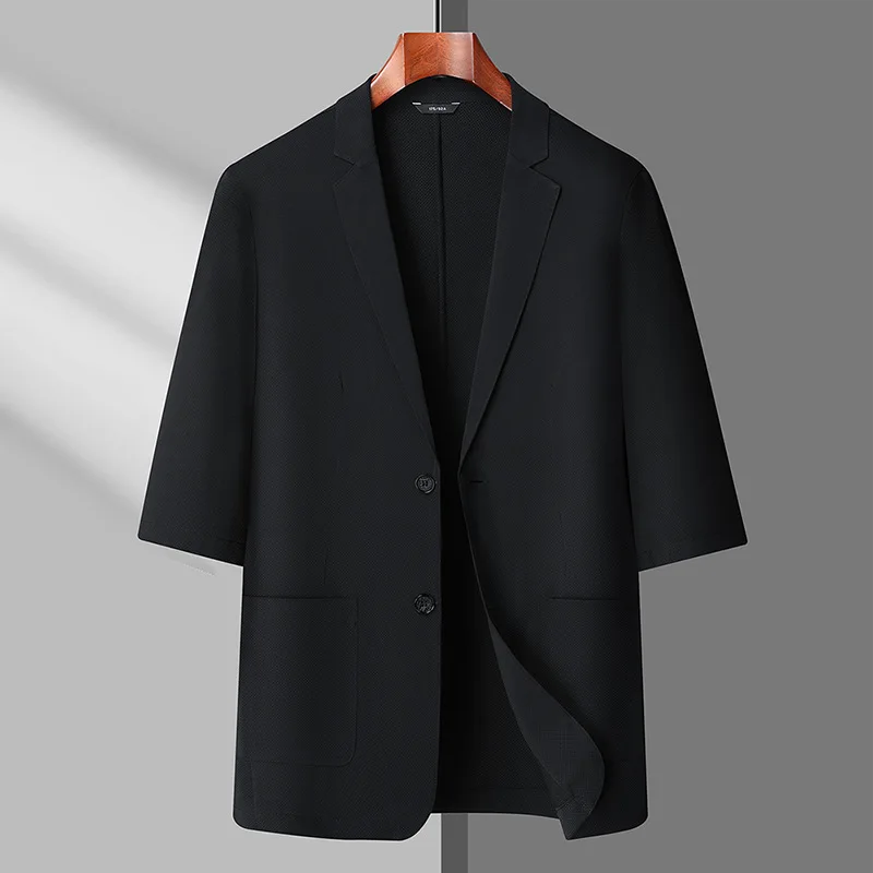 Summer ice silk thin section seven part sleeve suit men's plus size casual suit jacket Lightweight blazers for men 6XL 7XL 8XL - Image 2
