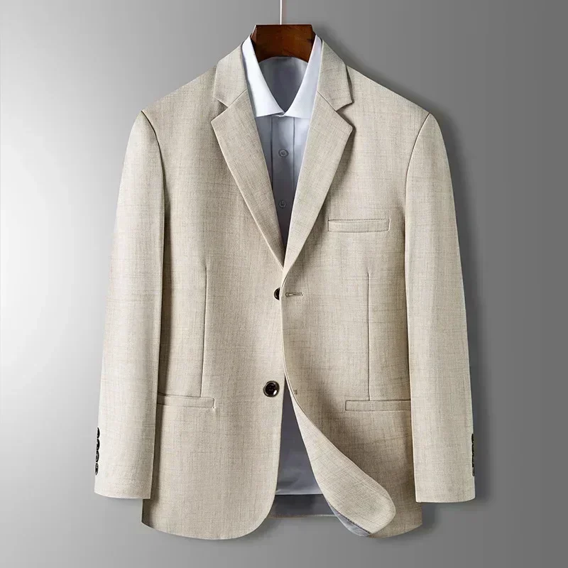 Spring Autumn Men's Blazer Luxury Plaid Jacquard Casual Suit Jacket Gray Blue Beige Loose Male Coat Costume Homme - Image 3