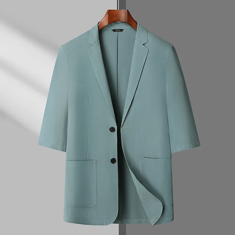 Summer ice silk thin section seven part sleeve suit men's plus size casual suit jacket Lightweight blazers for men 6XL 7XL 8XL - Image 3