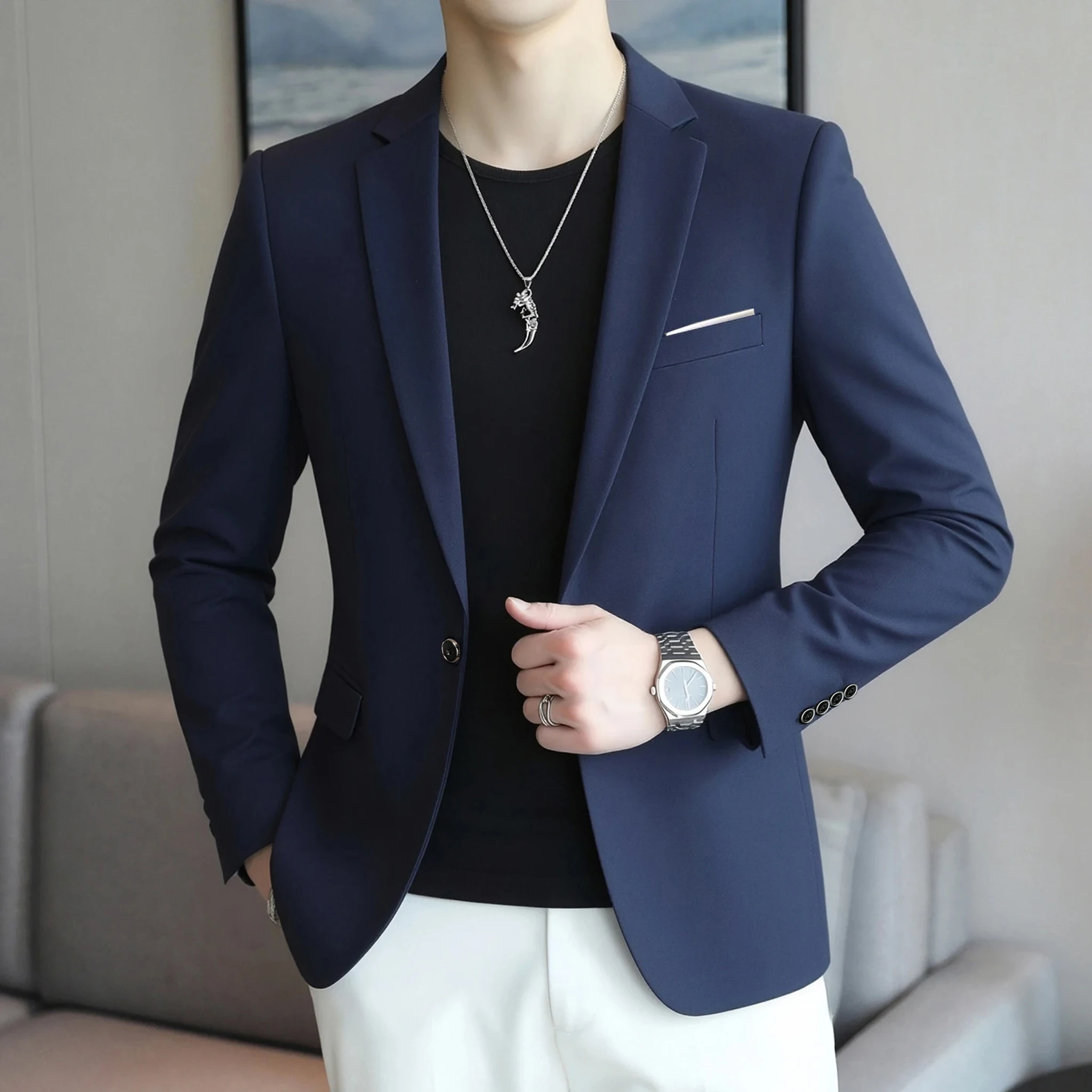 Boutique Fashion Solid Color High-end Brand Casual Business Men's Blazer Groom Wedding Gown Blazers for Men Suit Tops Jacke Coat - Image 5