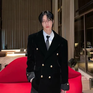 High-end Light Luxury Satin Velvet Oversized Suit Wedding Suit Fashion Cross Collar Classic Style Double-breasted Men's Jacket