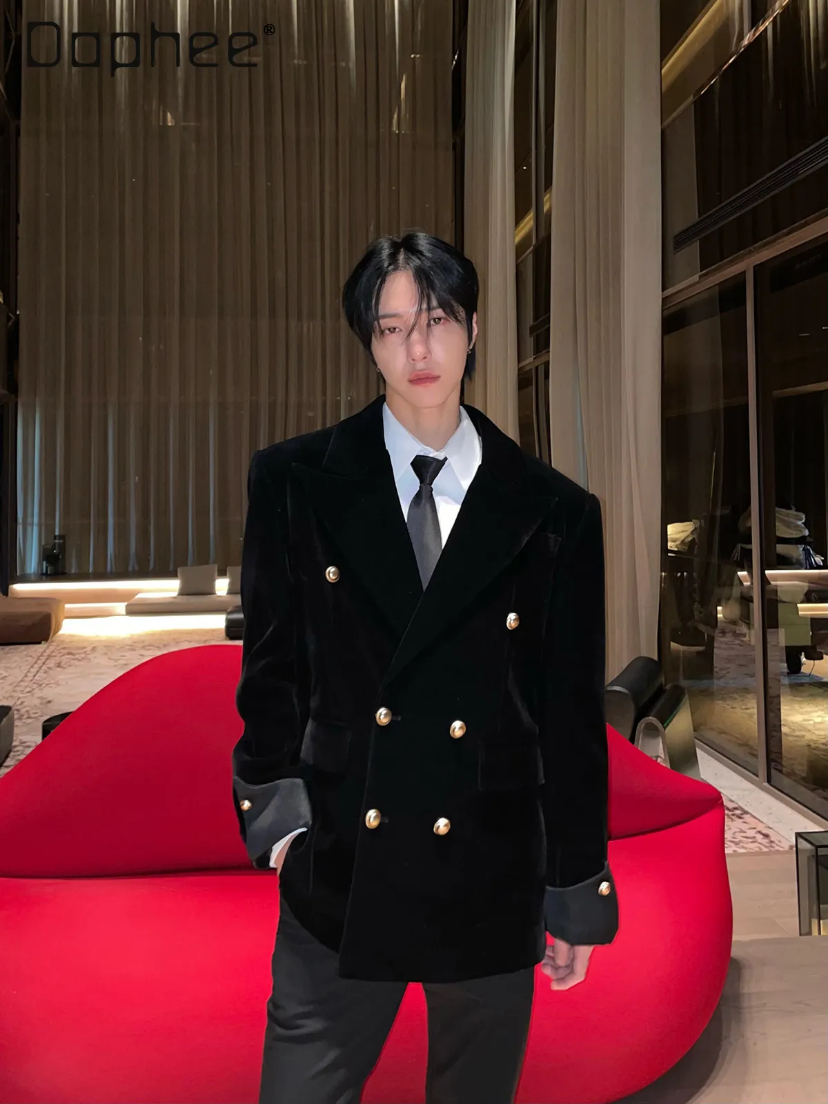 High-end Light Luxury Satin Velvet Oversized Suit Wedding Suit Fashion Cross Collar Classic Style Double-breasted Men's Jacket