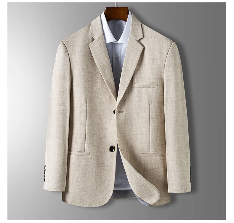 Spring Autumn Men's Blazer Luxury Plaid Jacquard Casual Suit Jacket Gray Blue Beige Loose Male Coat Costume Homme - Image 5