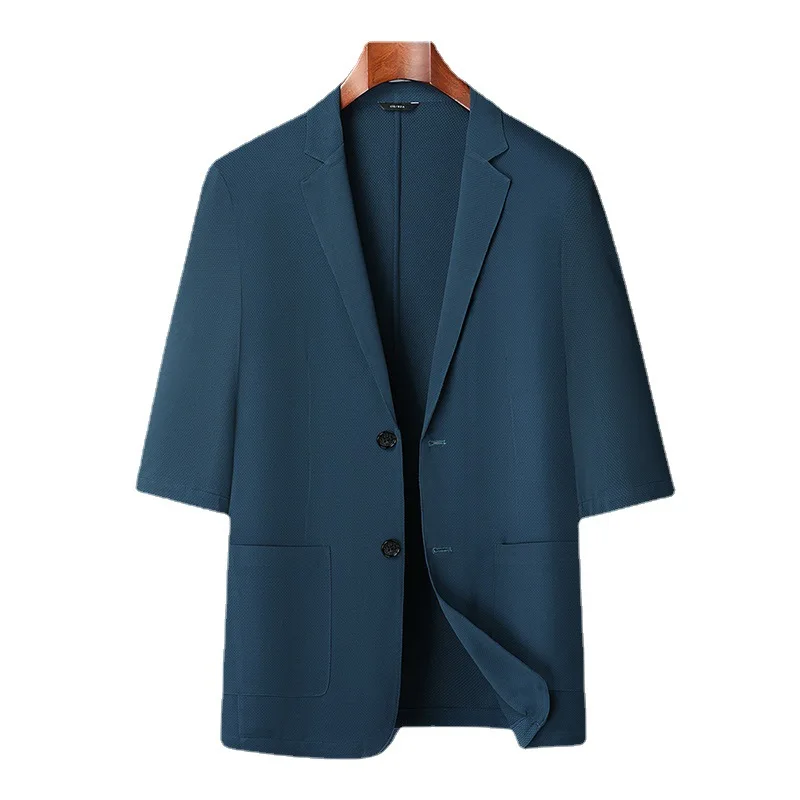 Summer ice silk thin section seven part sleeve suit men's plus size casual suit jacket Lightweight blazers for men 6XL 7XL 8XL