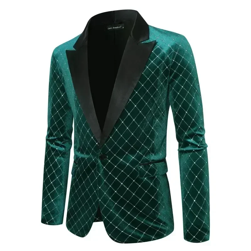 Plus Size African Men Luxury Gold Velvet Suit Single-button Loose Black Green Burgundy Male Wedding Party Dress Plaid Blazers - Image 2