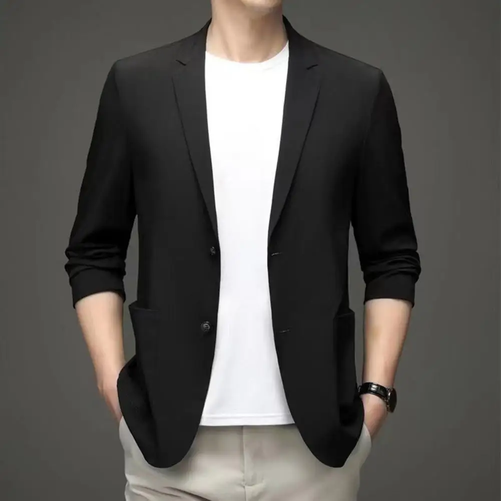 Men Formal Summer Suit Coat Business Coat Lapel Double Buttons Pockets Solid Cardigan Loose Men Suit Jackets Work Jacket