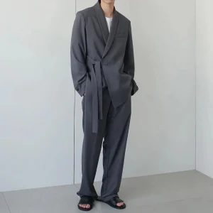 Spring Autumn Men's Loose Half Sleeved Suits Blazer Pants 2 Pieces Solid Clor Fashion Half Waistband Casual Blazer Suit Sets
