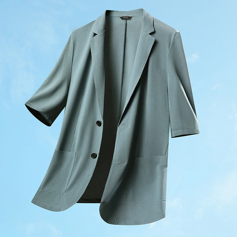 Summer ice silk thin section seven part sleeve suit men's plus size casual suit jacket Lightweight blazers for men 6XL 7XL 8XL - Image 4