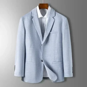 Spring Autumn Men's Blazer Luxury Plaid Jacquard Casual Suit Jacket Gray Blue Beige Loose Male Coat Costume Homme