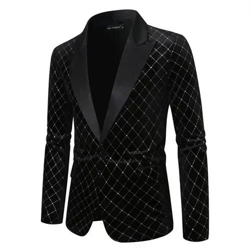Plus Size African Men Luxury Gold Velvet Suit Single-button Loose Black Green Burgundy Male Wedding Party Dress Plaid Blazers - Image 6