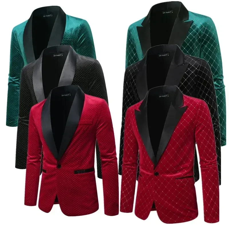 Plus Size African Men Luxury Gold Velvet Suit Single-button Loose Black Green Burgundy Male Wedding Party Dress Plaid Blazers - Image 5