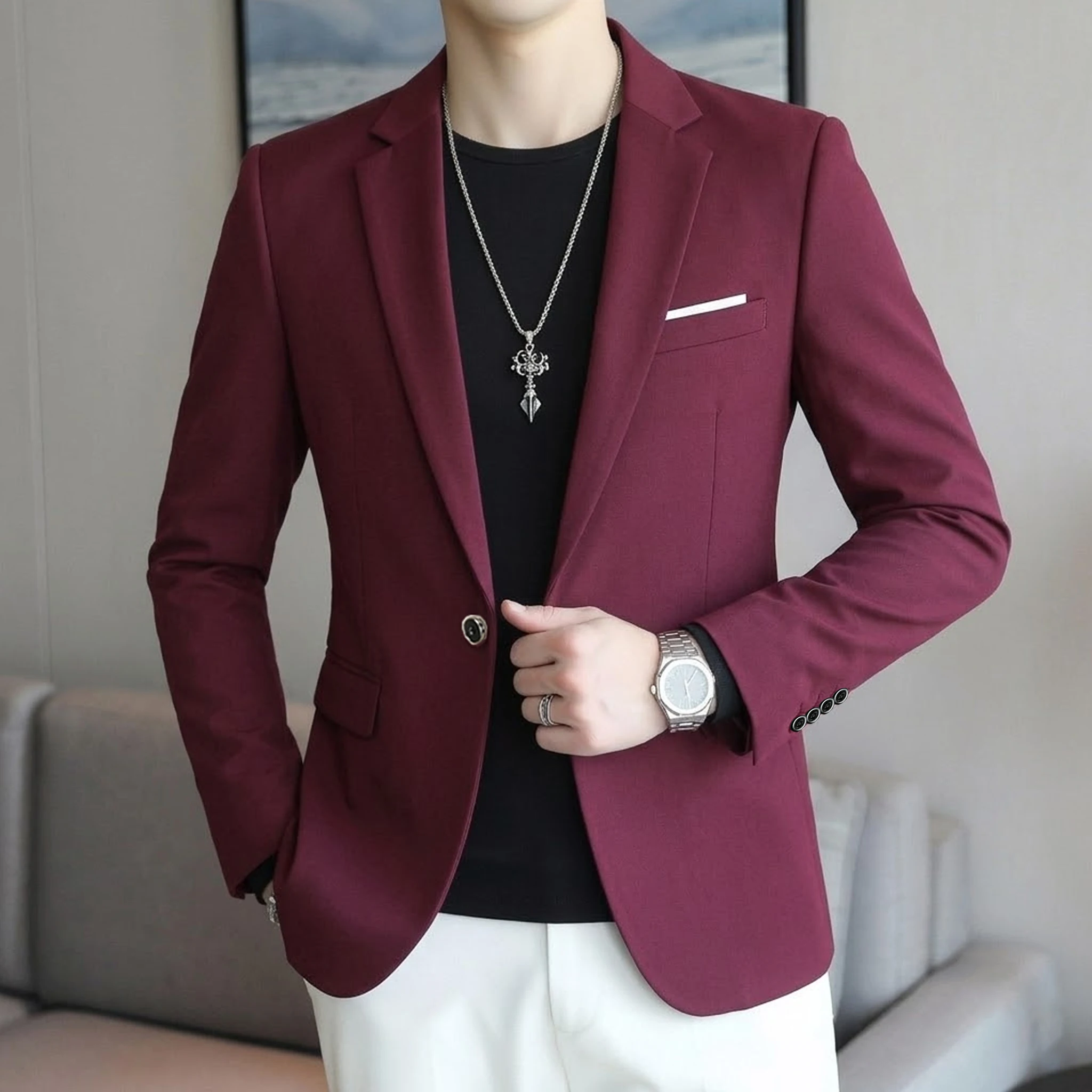 Boutique Fashion Solid Color High-end Brand Casual Business Men's Blazer Groom Wedding Gown Blazers for Men Suit Tops Jacke Coat - Image 6