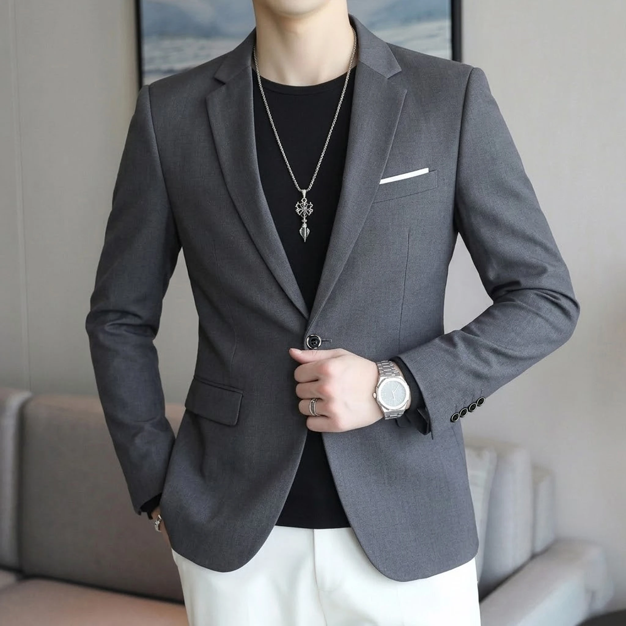 Boutique Fashion Solid Color High-end Brand Casual Business Men's Blazer Groom Wedding Gown Blazers for Men Suit Tops Jacke Coat - Image 3
