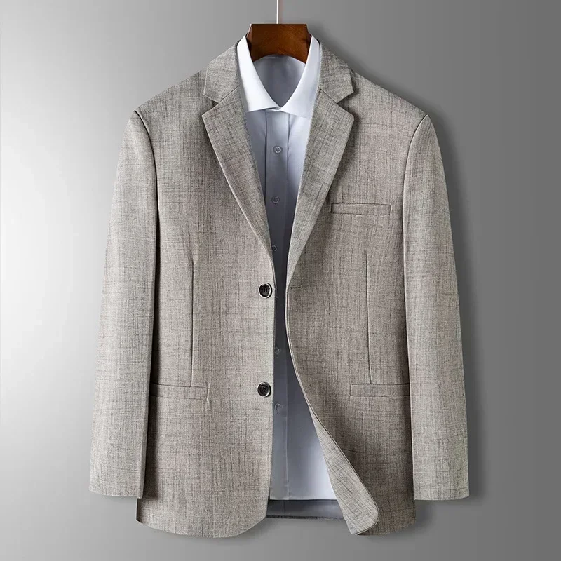Spring Autumn Men's Blazer Luxury Plaid Jacquard Casual Suit Jacket Gray Blue Beige Loose Male Coat Costume Homme - Image 2