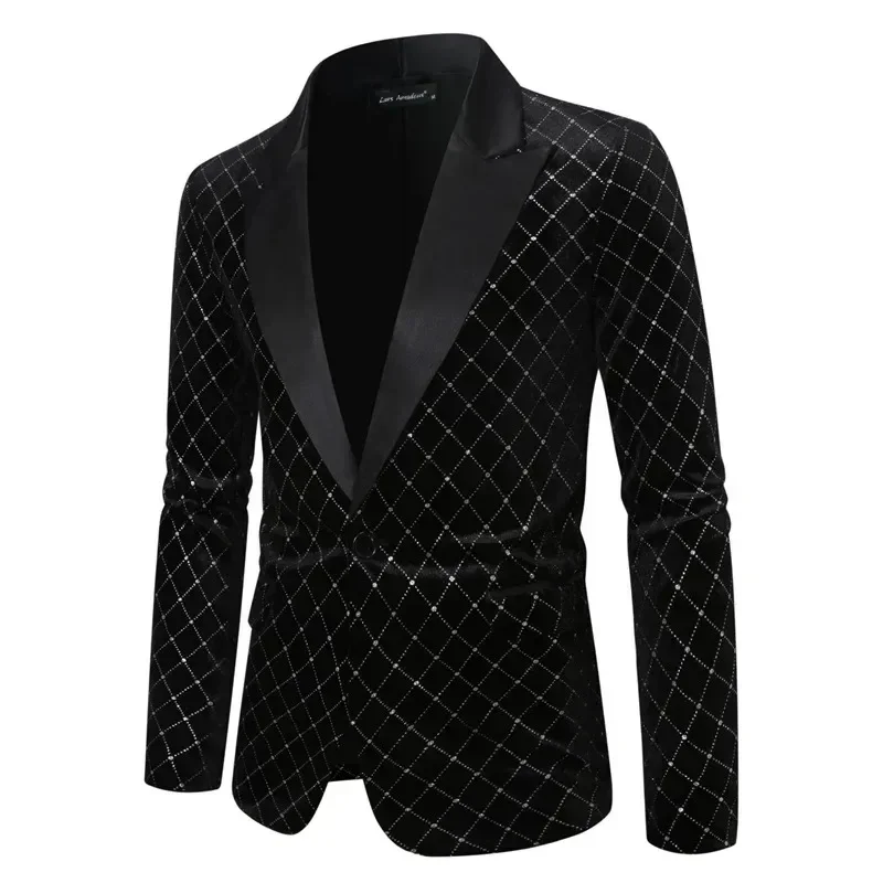Plus Size African Men Luxury Gold Velvet Suit Single-button Loose Black Green Burgundy Male Wedding Party Dress Plaid Blazers - Image 4